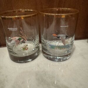 Culver Ned Smith Duck Rocks 2 Glasses | 22k Gold Rim-